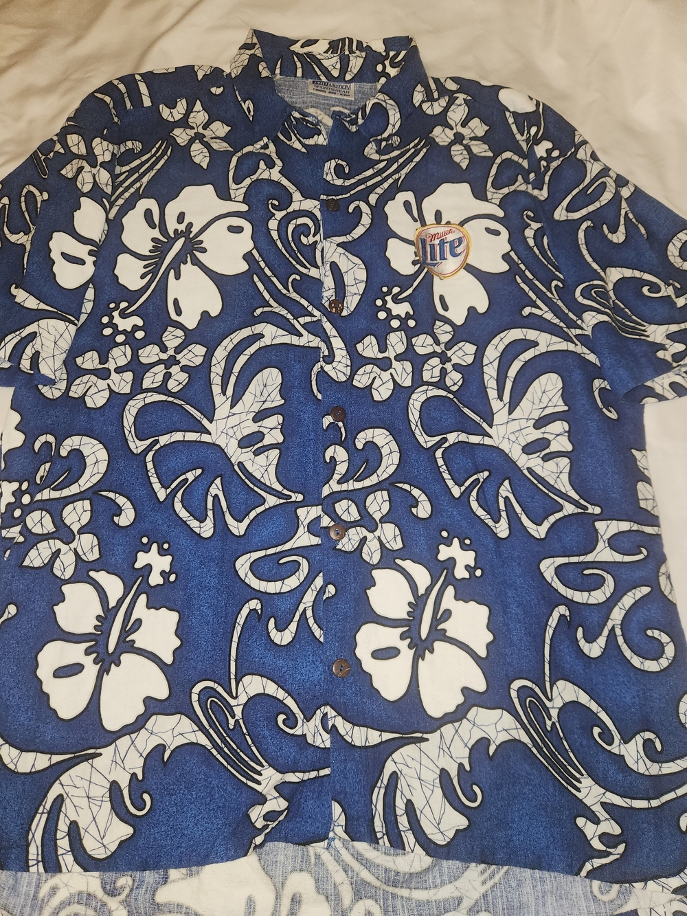 Miller Lite Blue Hawaiian Floral Shirt with Embroidered Logo